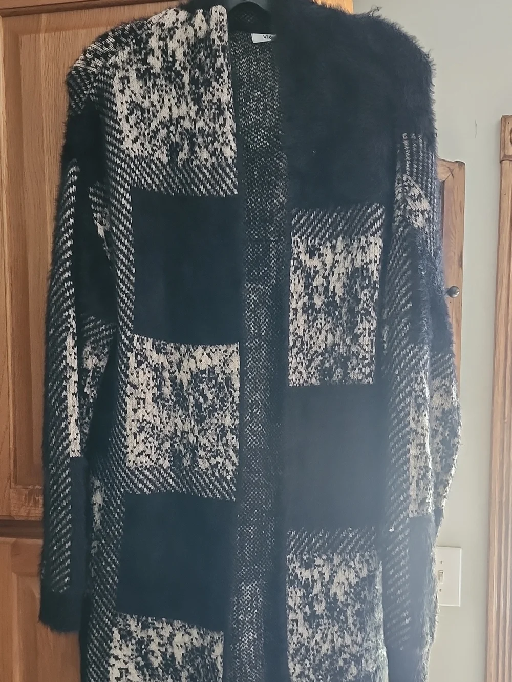 Cozy Black & Cream Open-Front Plaid Cardigan Sweater